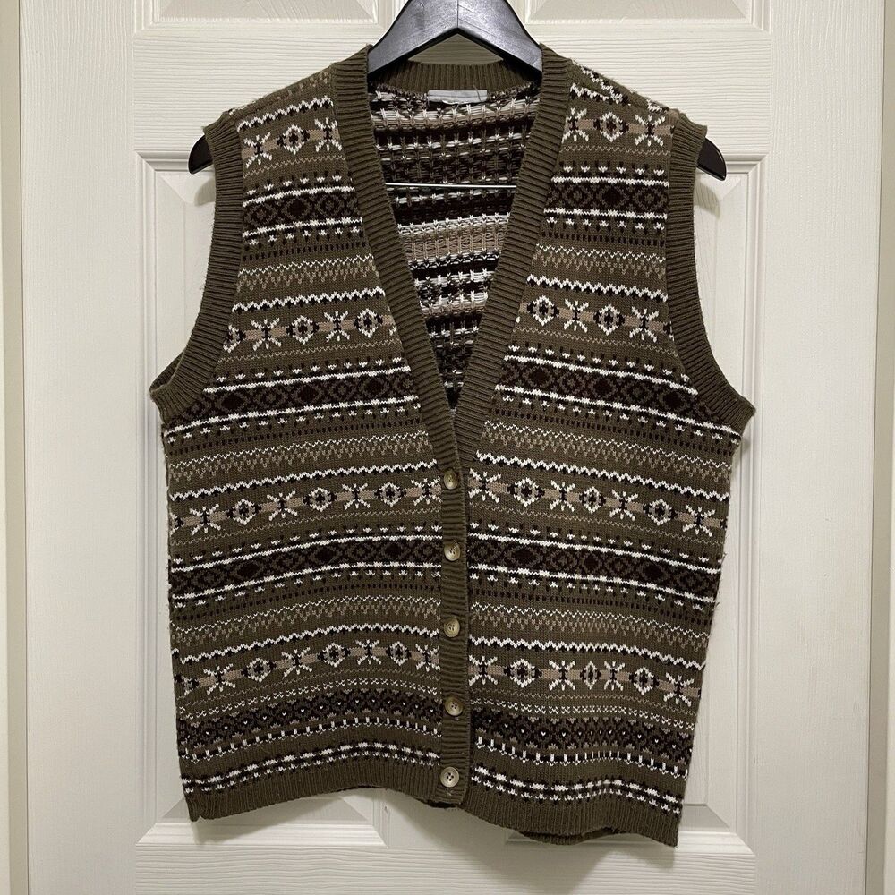 Vintage Blair Brown Cream‎ Fair Isle Grannycore Retro Knit Sweater Vest Medium